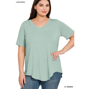 Zenana Plus Size Tee High Low Hem Light Bluish Green Short Sleeve Top 3X